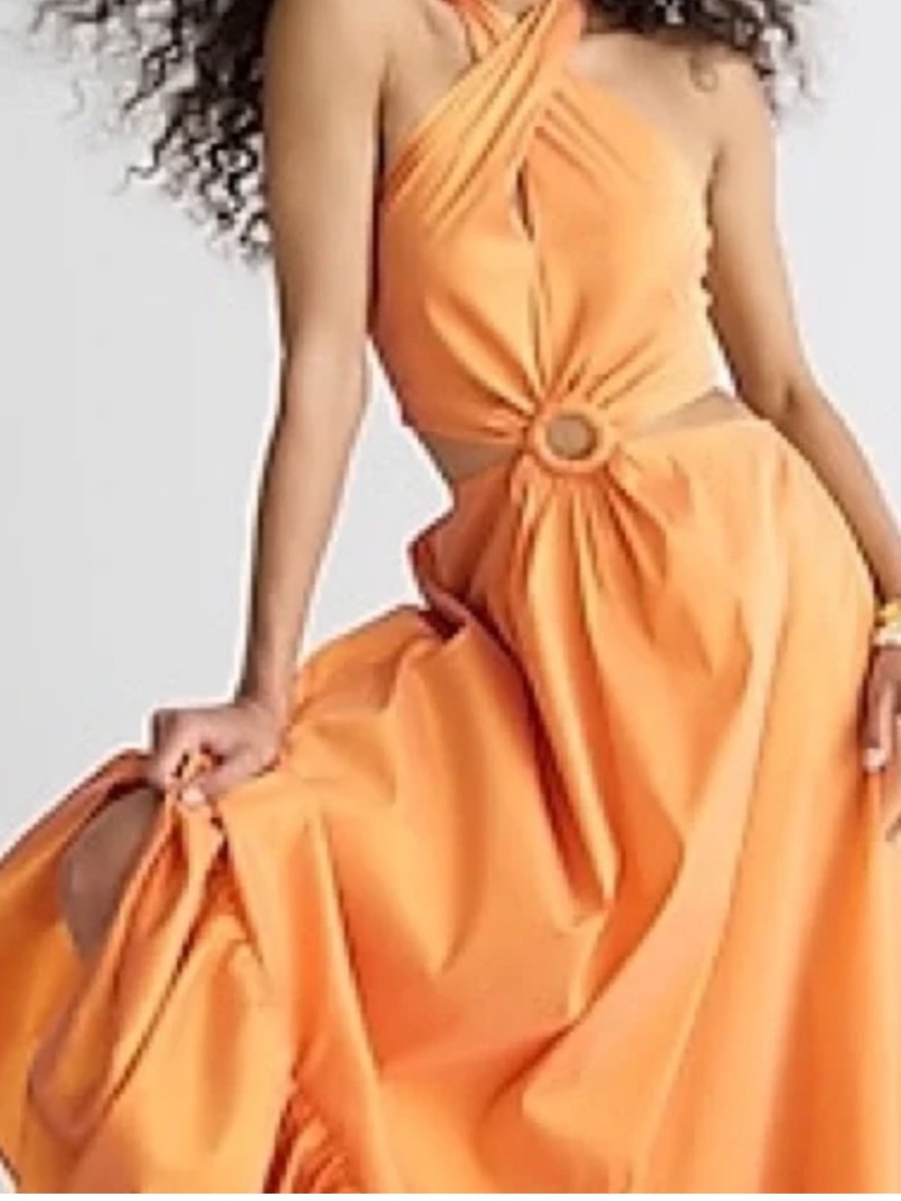J. Crew Collection Peachy Orange Taffeta O-Ring Cutout Halter Maxi Dress Size 18